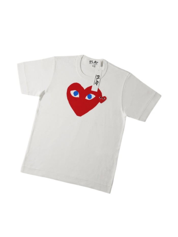 1:1 quality version Red Solid Heart Print With Blue Pupil Eyes Right Side Mini Red Heart Embroidery Tee 29332218