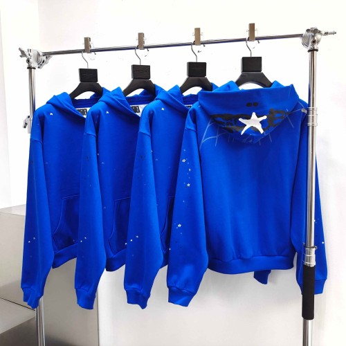 [Big & Tall for weights up to 220 lbs]1:1 quality version Graffiti Five Pointed Star Blue Mesh Zipper Hoodie & Shorts Set 29332583