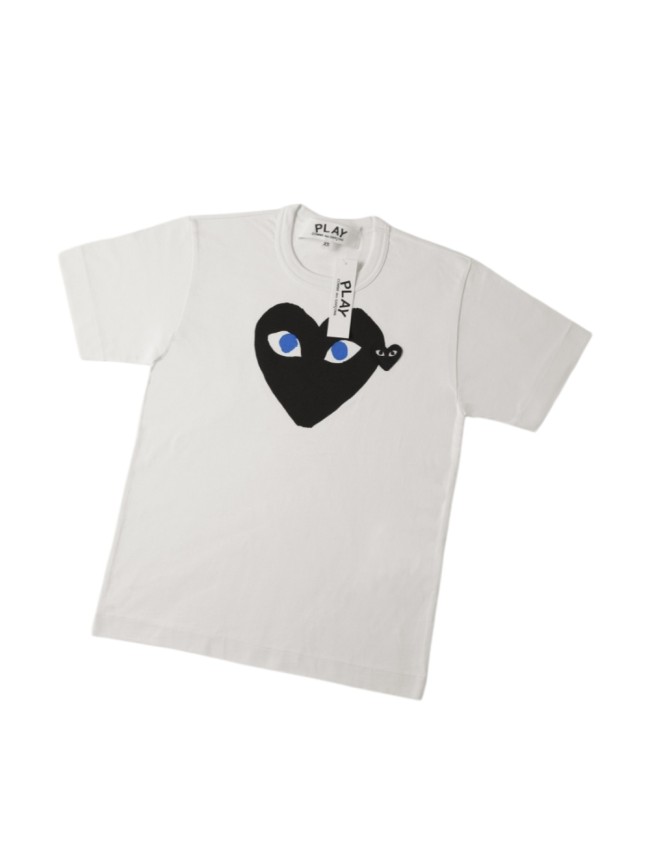 1:1 quality version Black Heart Print With Blue Pupil Eyes And Side Extended Tiny Mini Black Heart Fitted Shoulder Couple Tee 29332197