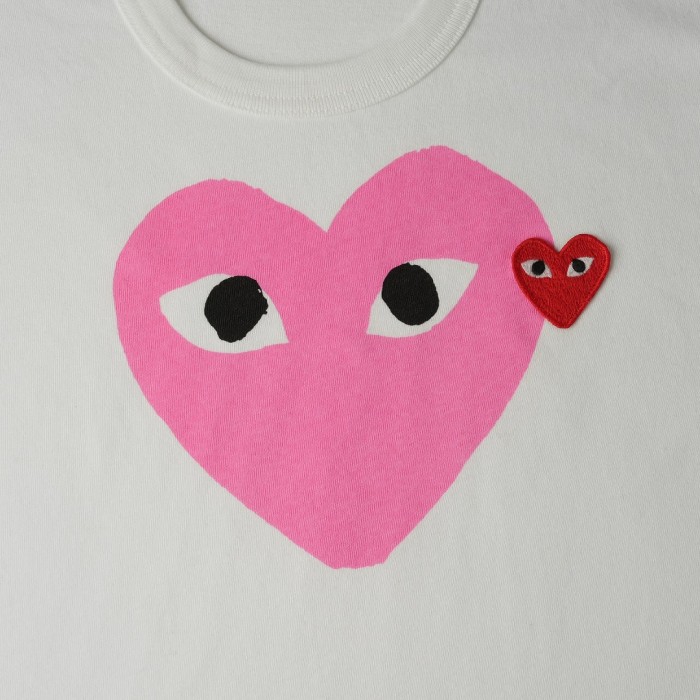 1:1 quality version Chest Oversize Hot Pink Solid Eyed Heart Print Right Side Mini Red Heart Embroidery Couple Tee 29332186