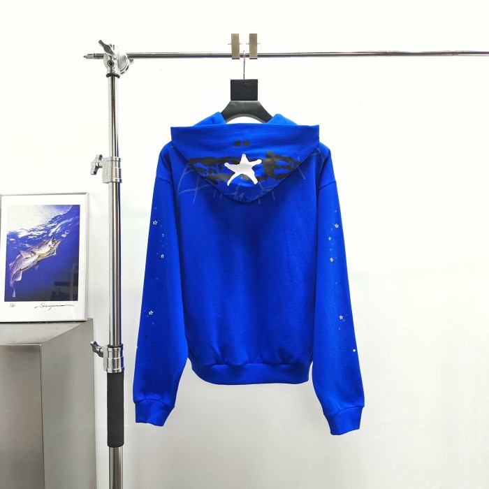 [Big & Tall for weights up to 220 lbs]1:1 quality version Graffiti Five Pointed Star Blue Mesh Zipper Hoodie & Shorts Set 29332583