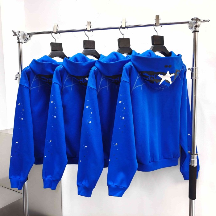 [Big & Tall for weights up to 220 lbs]1:1 quality version Graffiti Five Pointed Star Blue Mesh Zipper Hoodie & Shorts Set 29332583