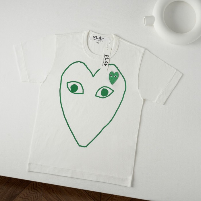 1:1 quality version Chest Oversize Green Hand Drawn Outline Hollow Eyed Heart Print Fitted Shoulder Couple Tee 29332167