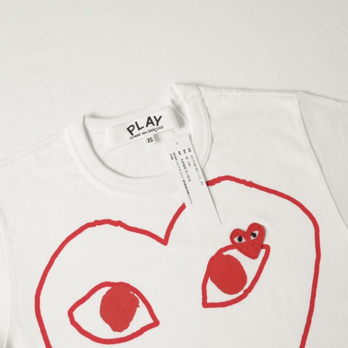 1:1 quality version Red Line Outline Big Heart Print Inner Eye Tiny Heart Embroidery Fitted Shoulder Couple Tee 29332175