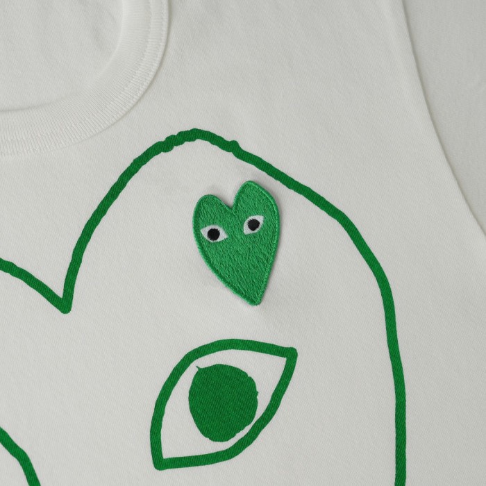 1:1 quality version Chest Oversize Green Hand Drawn Outline Hollow Eyed Heart Print Fitted Shoulder Couple Tee 29332167