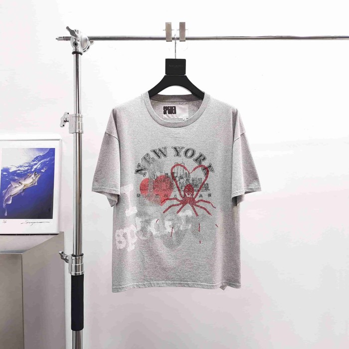 [Big & Tall for weights up to 220 lbs]1:1 quality version Love New York Heart Spider Rhinestone Print Tee 29332577