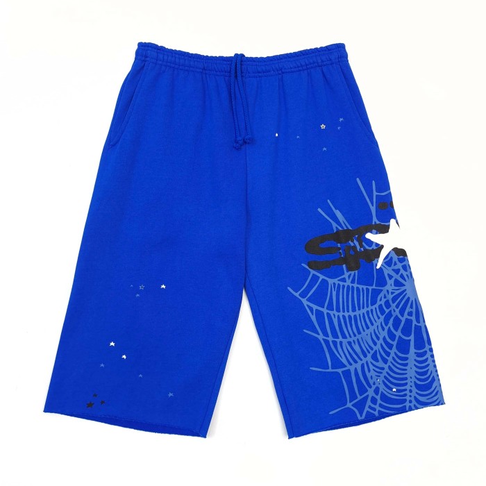 [Big & Tall for weights up to 220 lbs]1:1 quality version Graffiti Five Pointed Star Blue Mesh Zipper Hoodie & Shorts Set 29332583