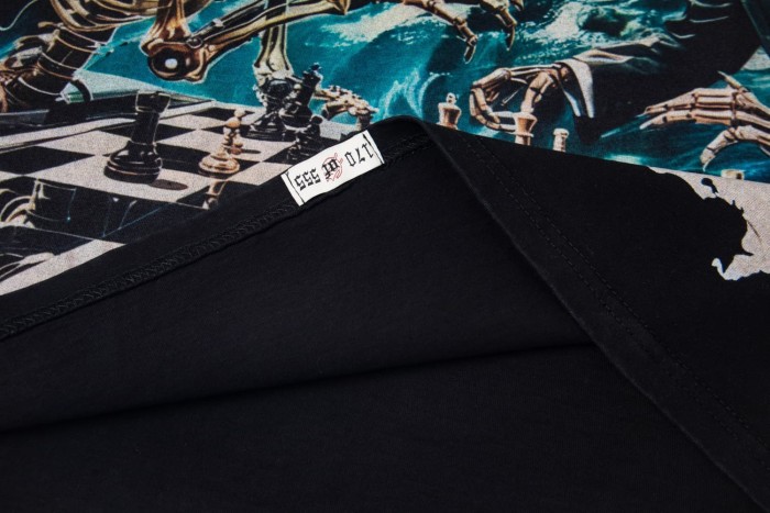Space Skeleton Chess Match Print Long Sleeve T-Shirt 2 colors 29334420