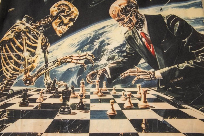Space Skeleton Chess Match Print Long Sleeve T-Shirt 2 colors 29334420