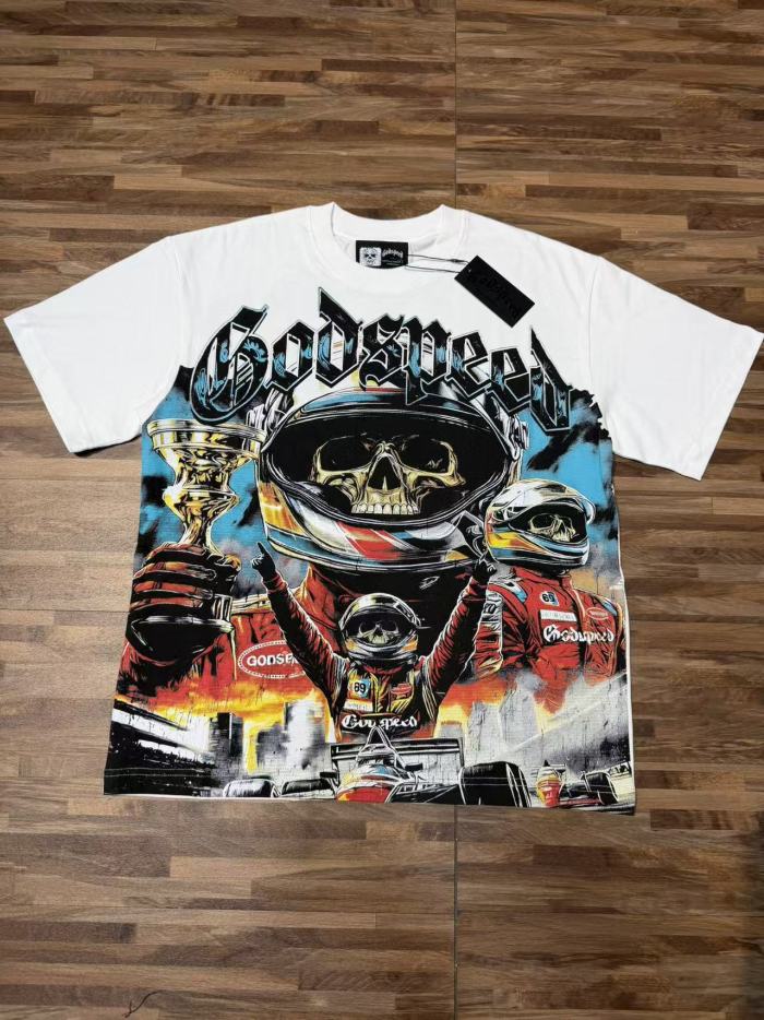 Y2K Racing Streetwear F1 Racer Skull Trophy Double Sided Graphic Oversized Drop Shoulder Crew Neck T-Shirt 2 colors 29338115