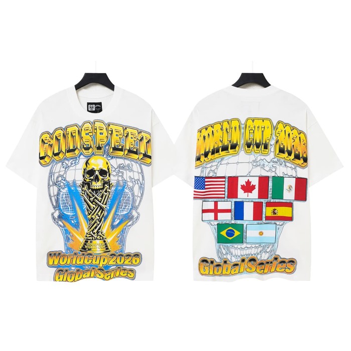 Front Golden Skull Trophy World Map Gothic Text Print Back International Team Flags Bold Gradient Font T-Shirt 2 colors 29338219