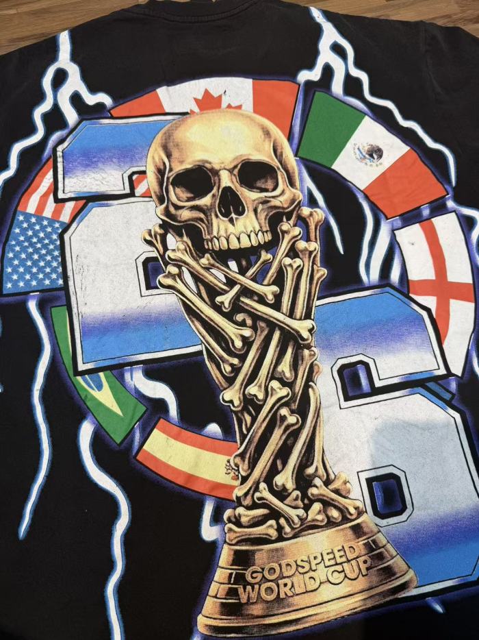 Vintage Streetwear Front Soccer Skull Lightning Print Back Skeleton Trophy National Flag Print Oversized T-Shirt 2 colors 29338411