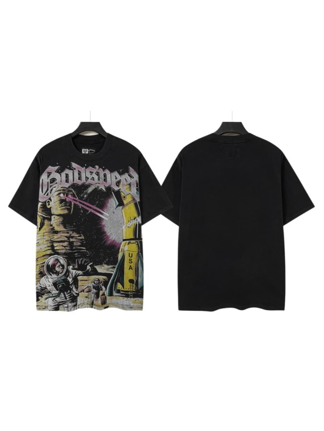 Vintage Washed American Streetwear Front Letter Sphinx Astronaut USA Rocket Space Galaxy Graphic Oversized T-Shirt 29338592