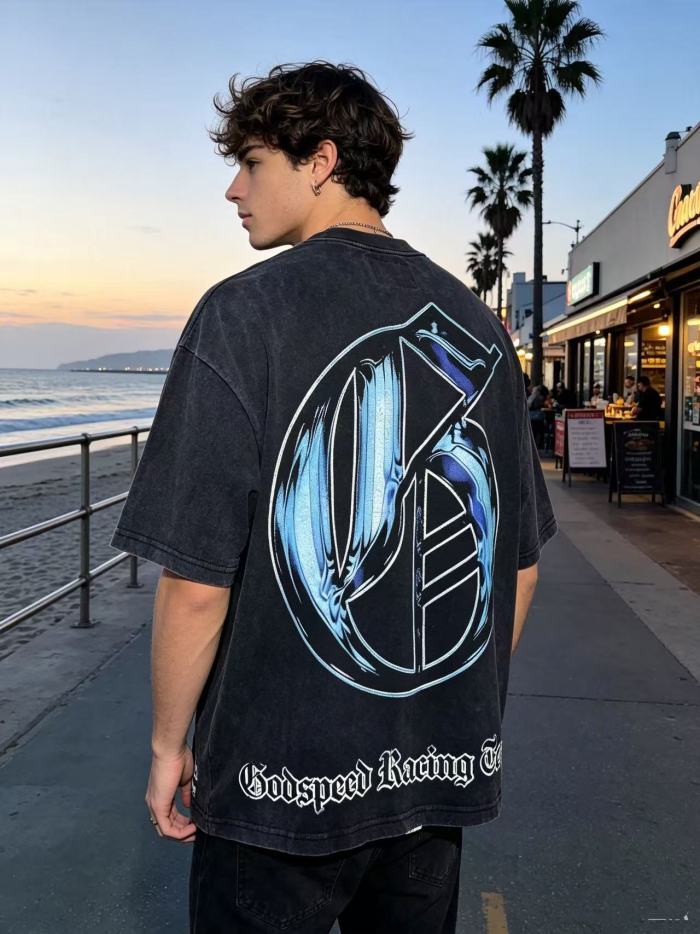 Y2K Hip Hop Streetwear Puerto Rico Flag Masked Portrait Double Sided Graphic Oversized Drop Shoulder Crew Neck T-Shirt 2 colors 29338099