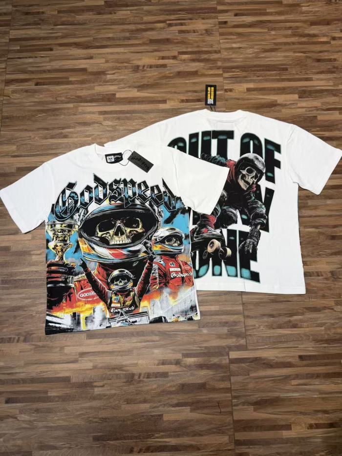 Y2K Racing Streetwear F1 Racer Skull Trophy Double Sided Graphic Oversized Drop Shoulder Crew Neck T-Shirt 2 colors 29338115