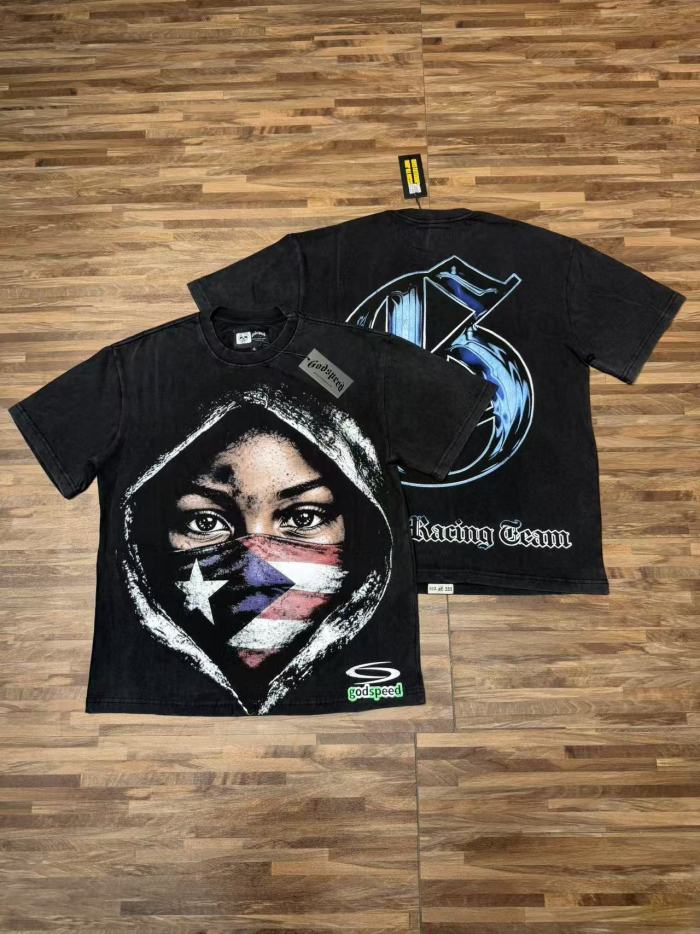 Y2K Hip Hop Streetwear Puerto Rico Flag Masked Portrait Double Sided Graphic Oversized Drop Shoulder Crew Neck T-Shirt 2 colors 29338099