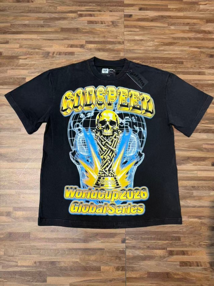 Front Golden Skull Trophy World Map Gothic Text Print Back International Team Flags Bold Gradient Font T-Shirt 2 colors 29338219