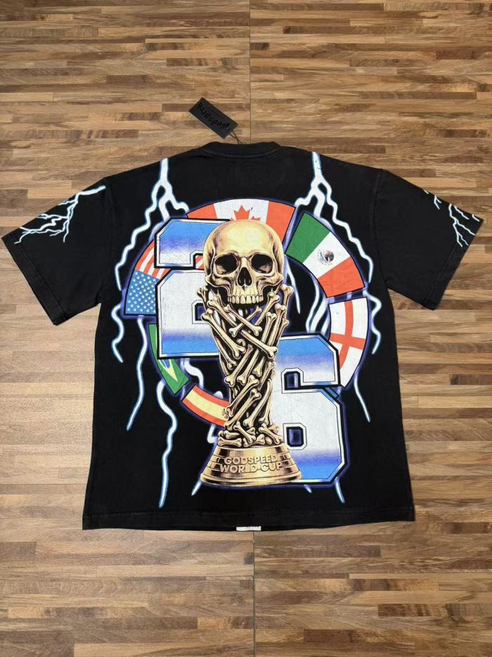 Vintage Streetwear Front Soccer Skull Lightning Print Back Skeleton Trophy National Flag Print Oversized T-Shirt 2 colors 29338411