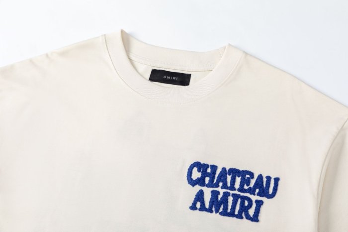 American Retro Luxury Streetwear Front Left Chest Text Logo Embroidery Back Chateau Building Graphic Oversized Tee 2 colors 29338688