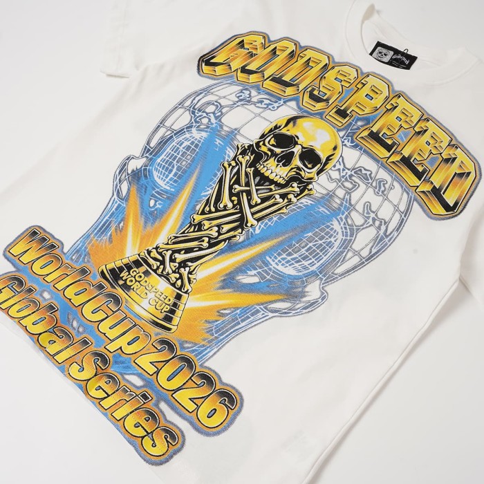 Front Golden Skull Trophy World Map Gothic Text Print Back International Team Flags Bold Gradient Font T-Shirt 2 colors 29338219