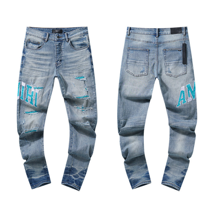 Multi Hand Ripped Destroyed Frayed Letter Logo Side Print Washed Ripped Skinny Stretch Denim Jeans 18 colors 29313539