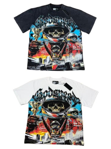 Y2K Racing Streetwear F1 Racer Skull Trophy Double Sided Graphic Oversized Drop Shoulder Crew Neck T-Shirt 2 colors 29338115