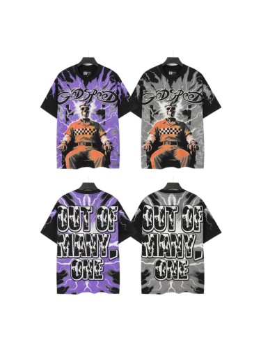 Y2K Gothic Streetwear Front Godspeed Gothic Letter Lightning Background Prison Uniform Skeleton Sitting Figure Print T-Shirt 2 colors 29338275