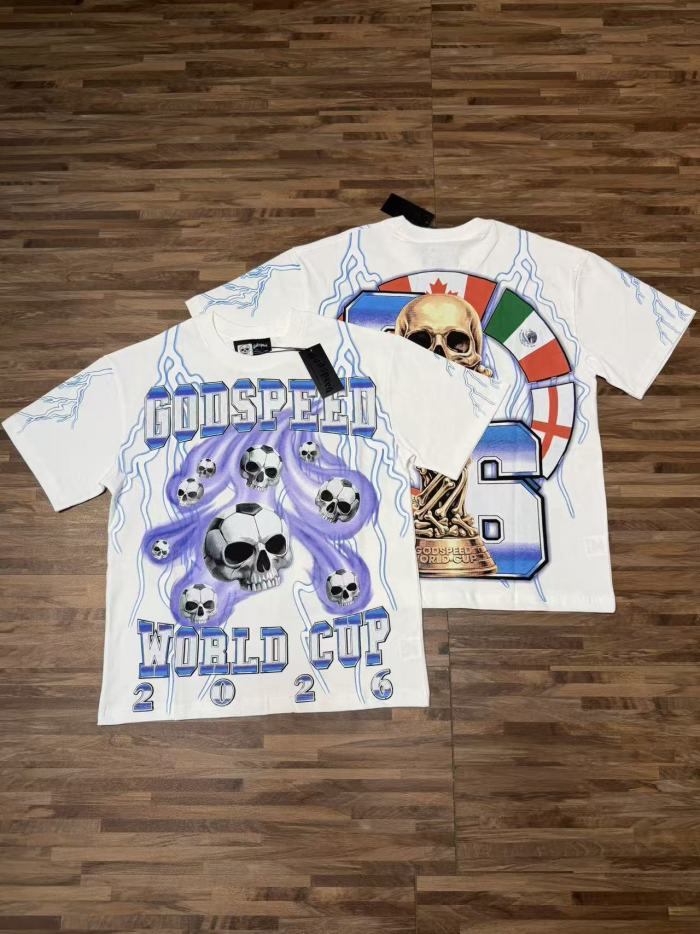Vintage Streetwear Front Soccer Skull Lightning Print Back Skeleton Trophy National Flag Print Oversized T-Shirt 2 colors 29338411