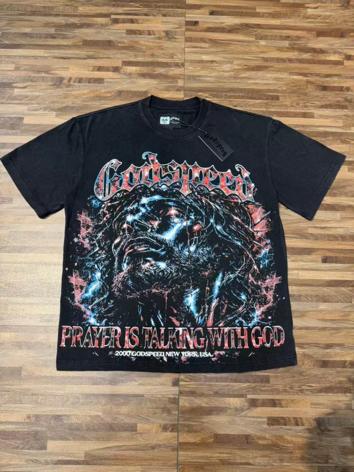 Front Thunder Galaxy Bearded Prayer Man Portrait Back Out Of This World Galaxy Letter Slogan Oversized T-Shirt 29338122