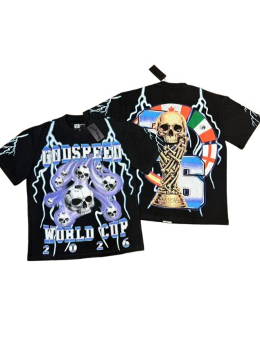 Vintage Streetwear Front Soccer Skull Lightning Print Back Skeleton Trophy National Flag Print Oversized T-Shirt 2 colors 29338411