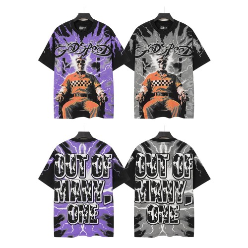 Y2K Gothic Streetwear Front Godspeed Gothic Letter Lightning Background Prison Uniform Skeleton Sitting Figure Print T-Shirt 2 colors 29338275