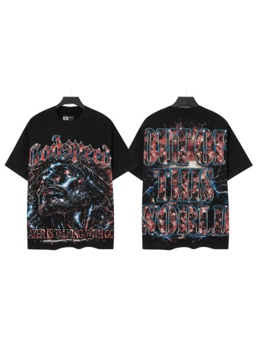 Front Thunder Galaxy Bearded Prayer Man Portrait Back Out Of This World Galaxy Letter Slogan Oversized T-Shirt 29338122