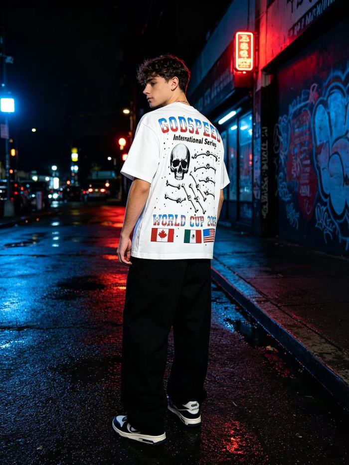 Front World Cup 2026 Globe Skull Country Flag Print Back Bone Hand Text Oversized T-Shirt 2 colors 29338585