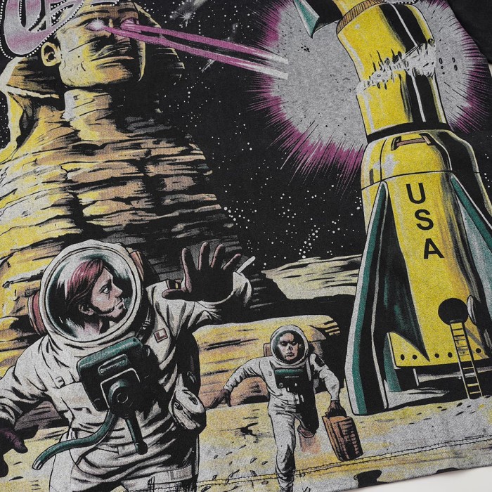 Vintage Washed American Streetwear Front Letter Sphinx Astronaut USA Rocket Space Galaxy Graphic Oversized T-Shirt 29338592
