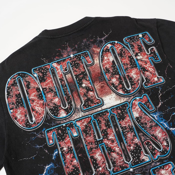 Front Thunder Galaxy Bearded Prayer Man Portrait Back Out Of This World Galaxy Letter Slogan Oversized T-Shirt 29338122