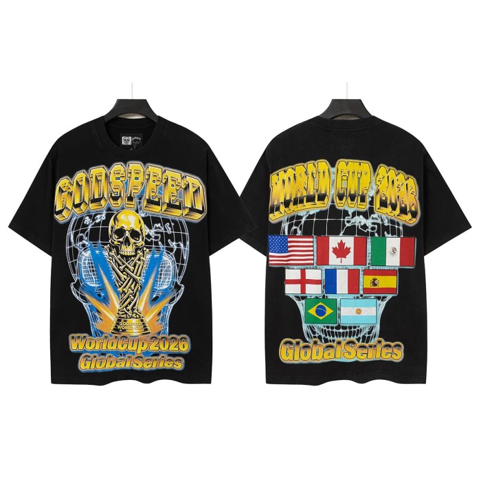 Front Golden Skull Trophy World Map Gothic Text Print Back International Team Flags Bold Gradient Font T-Shirt 2 colors 29338219
