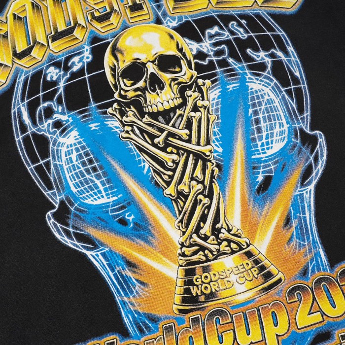 Front Golden Skull Trophy World Map Gothic Text Print Back International Team Flags Bold Gradient Font T-Shirt 2 colors 29338219