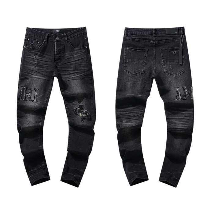Multi Hand Ripped Destroyed Frayed Letter Logo Side Print Washed Ripped Skinny Stretch Denim Jeans 18 colors 29313539
