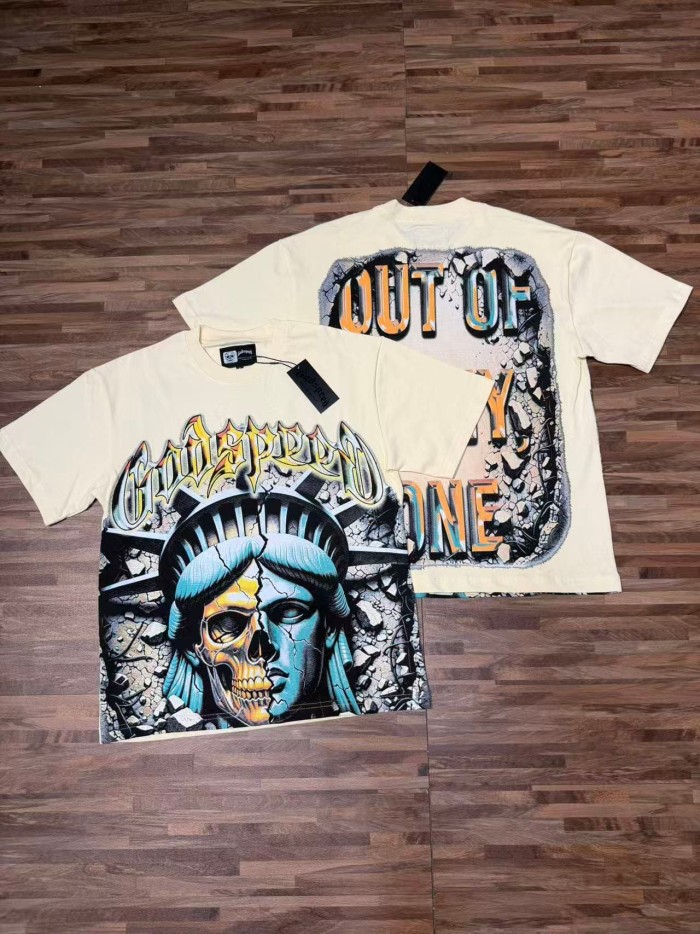 Front Broken Statue Skull Portrait Graphic Back Distressed Crack Background Bold Colorful Letter Slogan Oversized T-Shirt 2 colors 29338198
