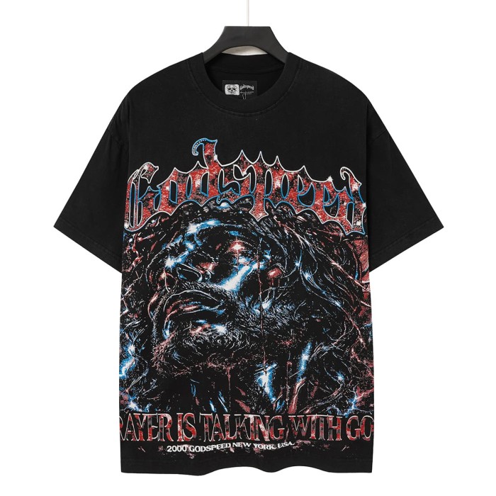 Front Thunder Galaxy Bearded Prayer Man Portrait Back Out Of This World Galaxy Letter Slogan Oversized T-Shirt 29338122