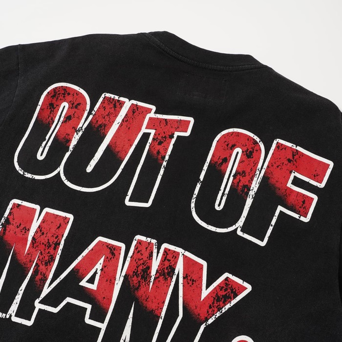 Red Outline Godspeed Curvy Letter Doorway Skull Lone Man Checkerboard Floor Dark Scene Print Oversized T-Shirt 29338327