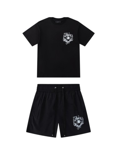 Hollywood Script Border Print Woven T-shirt & Sweat Shorts Set  29052427