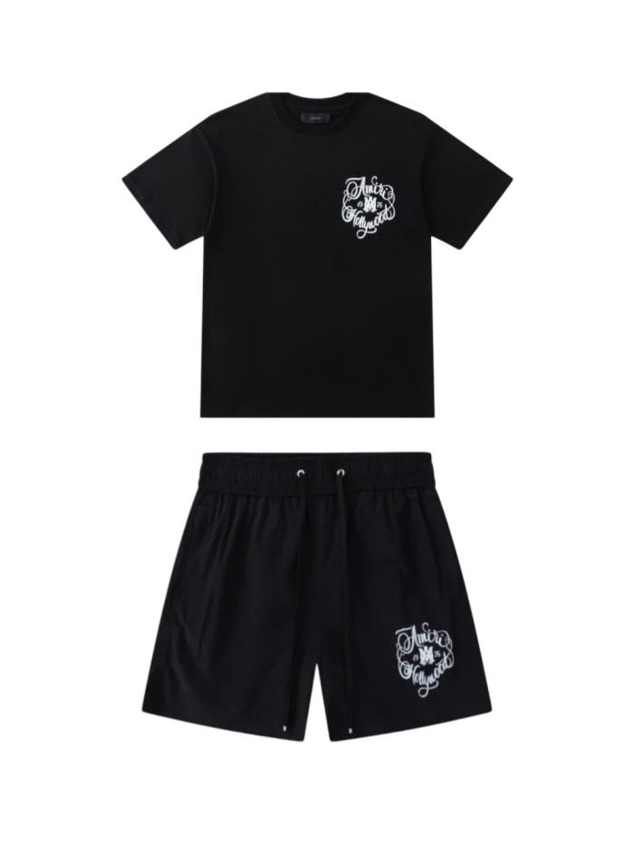 Hollywood Script Border Print Woven T-shirt & Sweat Shorts Set  29052427