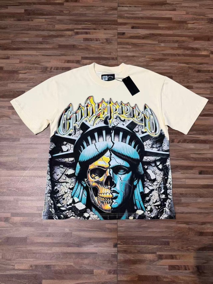 Front Broken Statue Skull Portrait Graphic Back Distressed Crack Background Bold Colorful Letter Slogan Oversized T-Shirt 2 colors 29338198