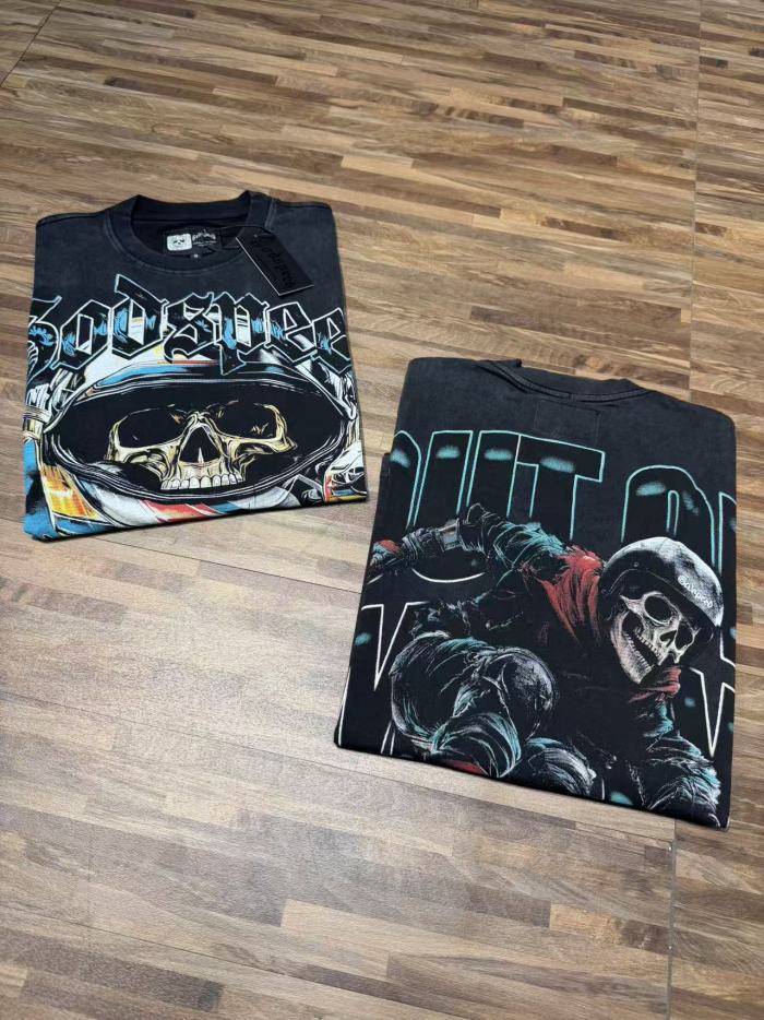 Y2K Racing Streetwear F1 Racer Skull Trophy Double Sided Graphic Oversized Drop Shoulder Crew Neck T-Shirt 2 colors 29338115