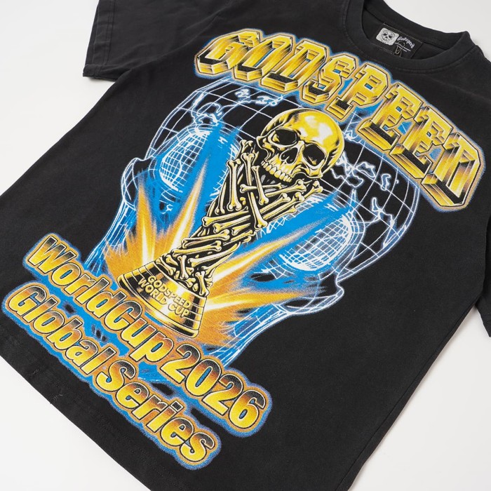 Front Golden Skull Trophy World Map Gothic Text Print Back International Team Flags Bold Gradient Font T-Shirt 2 colors 29338219