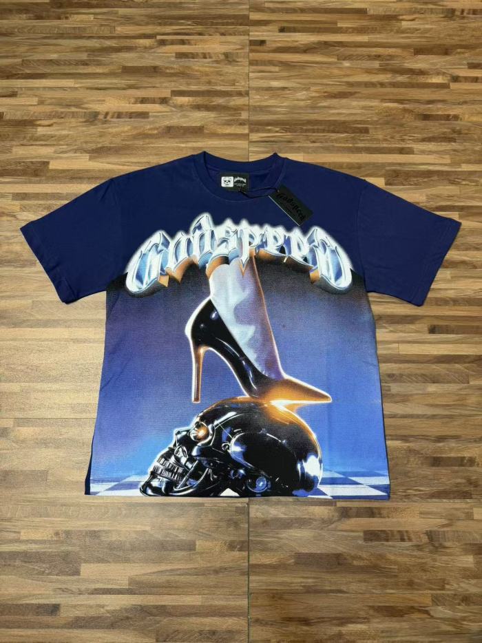 Y2K Gothic Streetwear Skull High Heel Boot Back Big Letter Print Oversized Loose Fit Crew Neck T Shirt 29338041