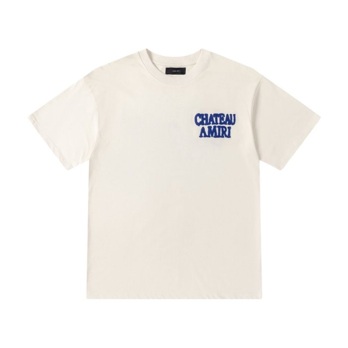 American Retro Luxury Streetwear Front Left Chest Text Logo Embroidery Back Chateau Building Graphic Oversized Tee 2 colors 29338688