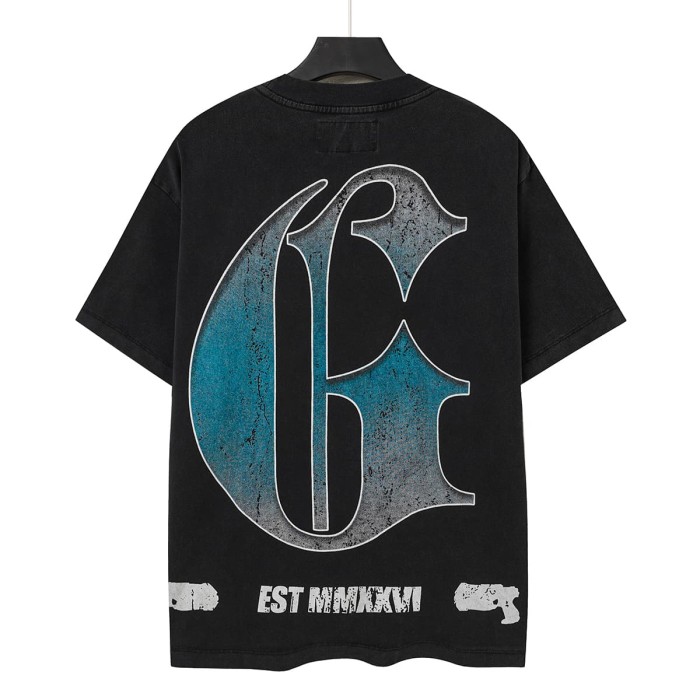 Front Bling Rhinestone Godspeed Text UFO Skeleton Wilderness Print Back Vintage Gradient G Emblem Gun Oversized T-Shirt 29338599
