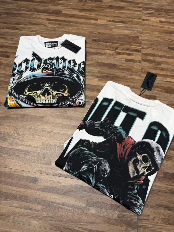 Y2K Racing Streetwear F1 Racer Skull Trophy Double Sided Graphic Oversized Drop Shoulder Crew Neck T-Shirt 2 colors 29338115